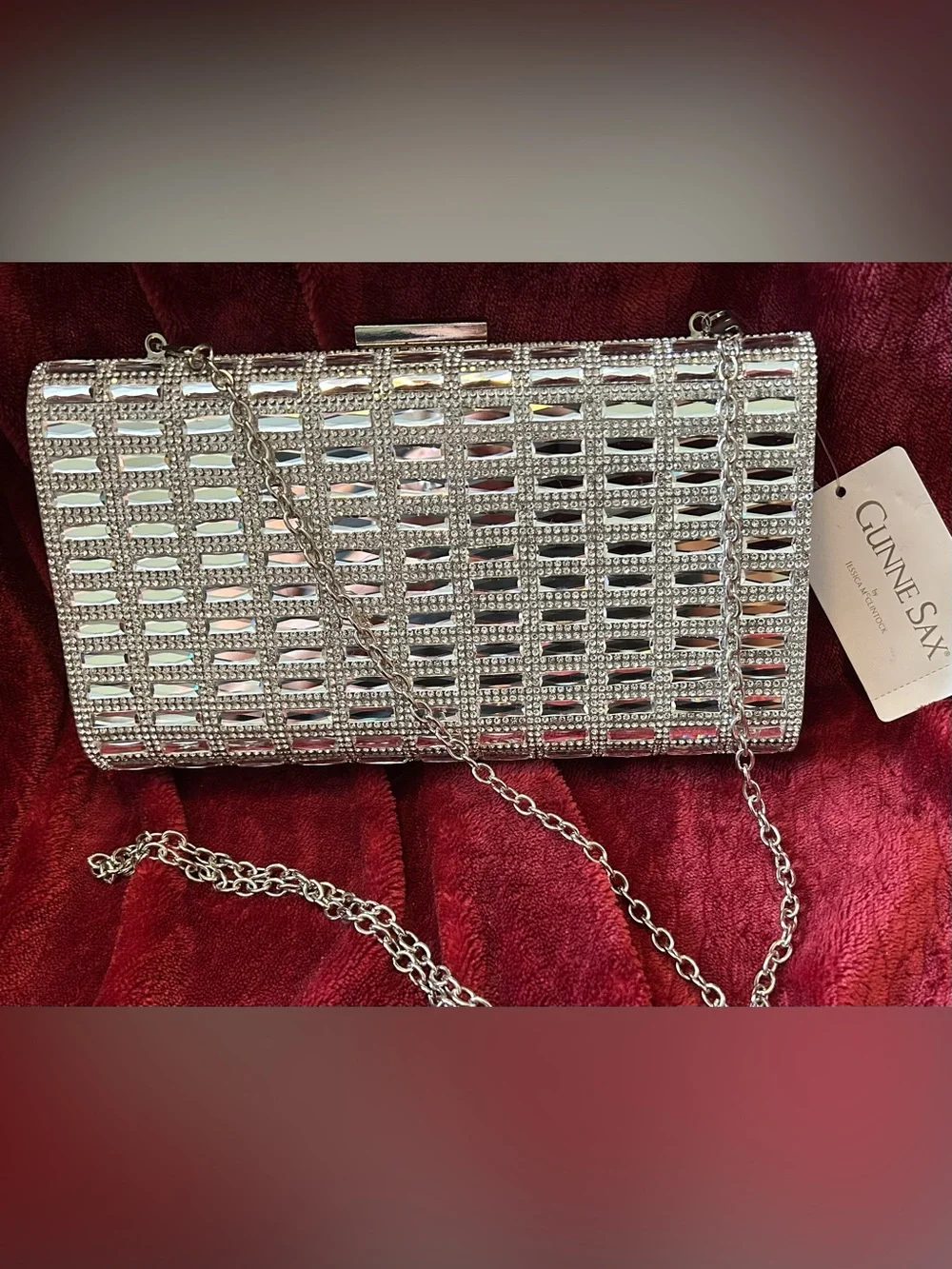 Gunne Sax by Jessica McClintock Silver Crystal Evening Clutch